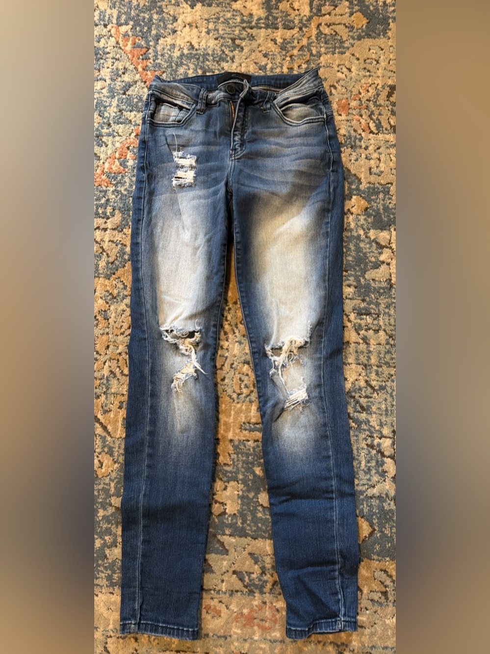 KanCan Distressed Dark Blue Skinny Jeans with Fading